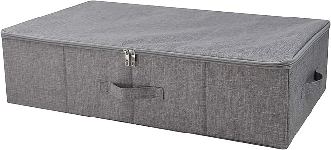 Under Bed Clothing Storage Organizer Boxes with Lid, Dark Gray | Underbed Storage Basket Container, 27.5*15.7*7", Folding, Rigid Sturdy Fabric Bins, 3-Size Zipper, Washable,space saving