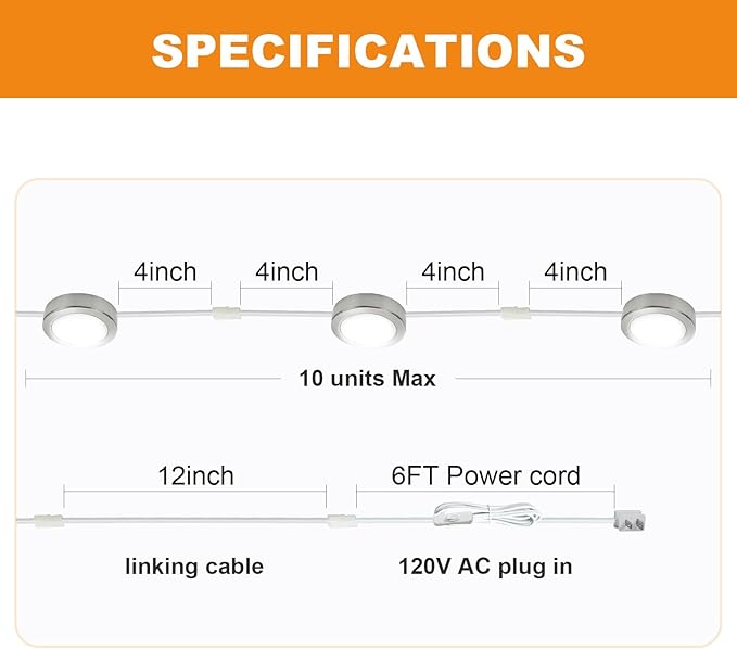 LUMILAND Wired LED Puck Lights 120V (2.7Wx3) Plug-in Lighting Warm White, LED Cabinet Light for Kitchen Can Be Surface Mount or Recess Mount, Satin Nickle