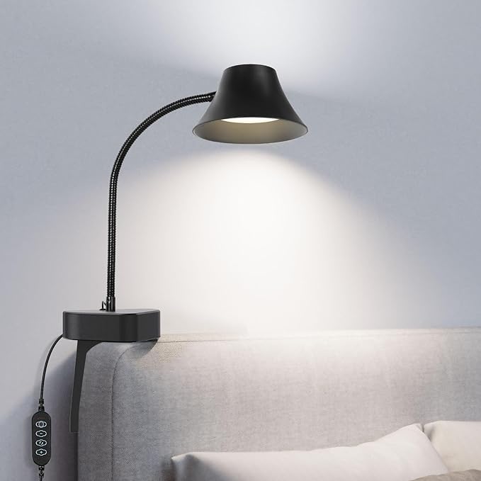 TONYFUL Bed Light for Headboard, Eye Care Reading Lamp, No Drilling Bed Light, 5 Colors & 10 Brightness Book Light with Flexible Gooseneck, Top Ambient Lighting for Bedroom, Desk, Living Room Sofa