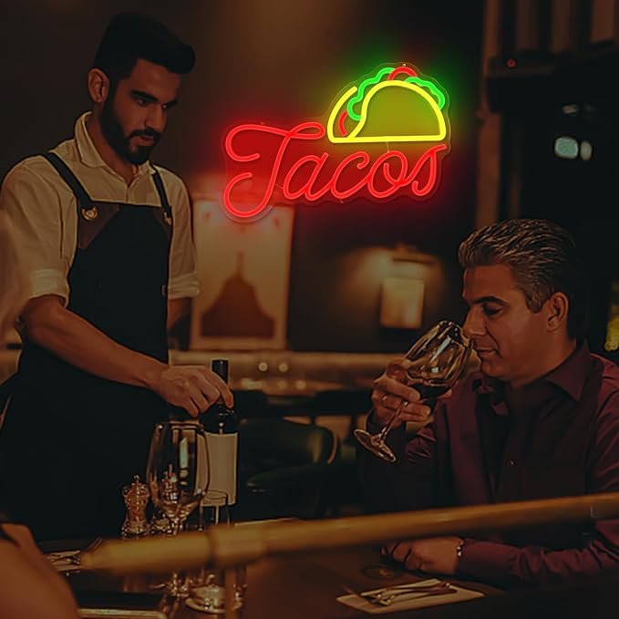 Tacos Neon Sign for Wall Decor Dimmable Led Neon Signs for Business Mexican Food Neon Light Tacos Neon Lights Sign Light Up Sign for Tortilla Tacos Shop Beer Bar Pub Restaurant Christmas Decor
