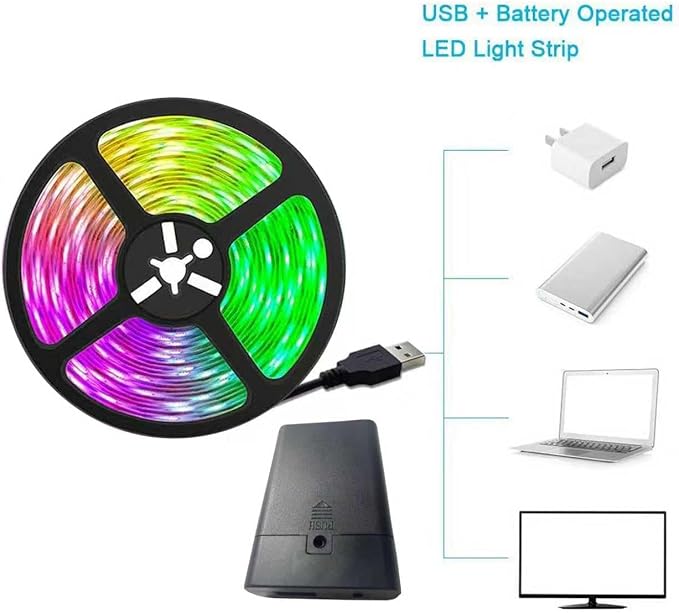 13.2ft Battery Powered LED Strip Lights, RGB Color Changing LED Lights with 3-Key Controller, AA Battery Operated Flexible Light Strip for Bedroom, TV Backlight, Closet, Camping, DIY Decor (1)