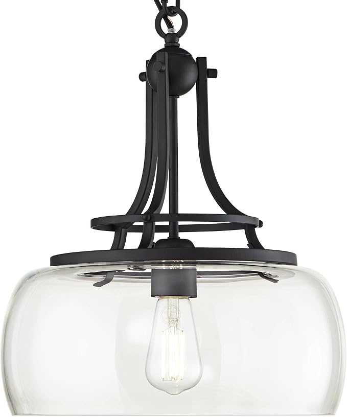 Charleston 13 1/2" Wide Black and Clear Glass Pendant Light Light Fixture | Lighting Industrial Farmhouse Rustic LED for Dining Room House Foyer Kitchen Island Entryway Bedroom High Ceilings