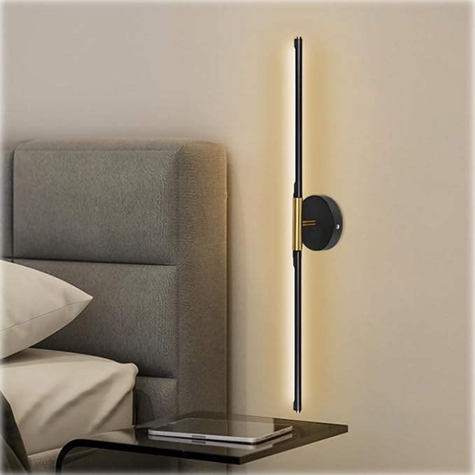 TaoFiaCo Battery Operated Wall Sconces, 360°Rotate Wireless Rechargeable Wall Sconces with Remote Control, Black Gold, Dimmable, Timing Decor Lights for Bedroom Hallway, 31.5 Inch 1 Pack