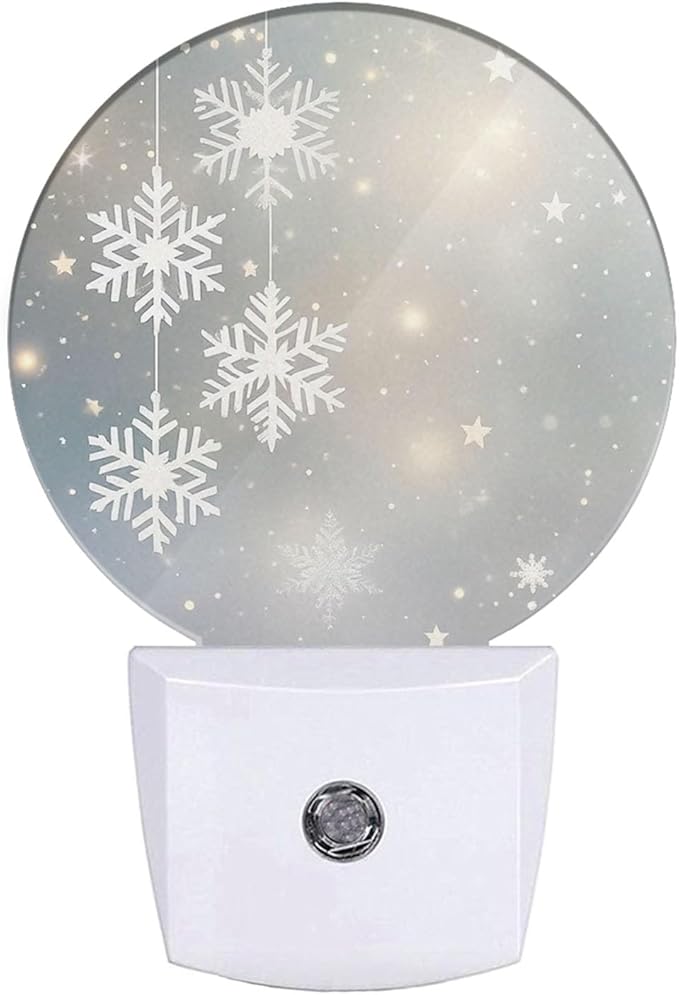 Mugod Winter Snowflake and Starry Scene Plug-in Nightlights Merry Christmas Night Light Plug into Wall with Dusk-to-Dawn Sensor LED Lighting 0.5W Sleep-Friendly