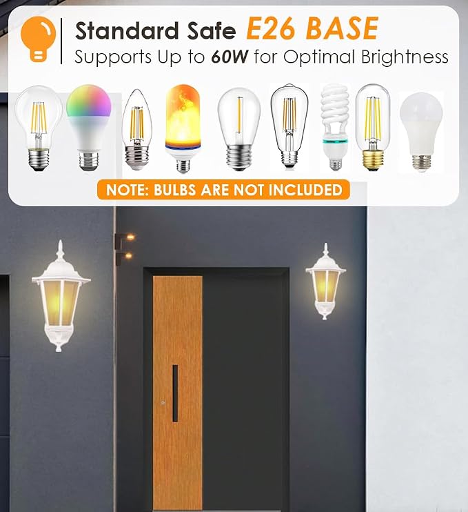 GRUENLICH Outdoor Wall Light Fixture, Rustproof Aluminum, Glass | Exterior Porch Light Wall Sconce Lantern for House, Patio, Garage, Waterproof, E26 Socket 60W Max, White, 2 Pack