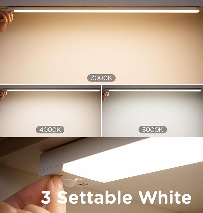Under Cabinet Lighting Plug in, AC120V LED Motion Sensor Light Indoor 3000K/4000K/5000K, Super Bright, Linkable Under Counter Light for Kitchen,Closet,Shelf,Aluminum (12inch,White,1Pack)