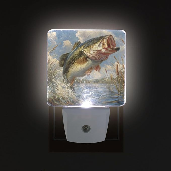 Big Bass Fish Night Light Dusk to Dawn Sensor LED Night Dimmable Nightlight Lights Plug into Wall for Living Room