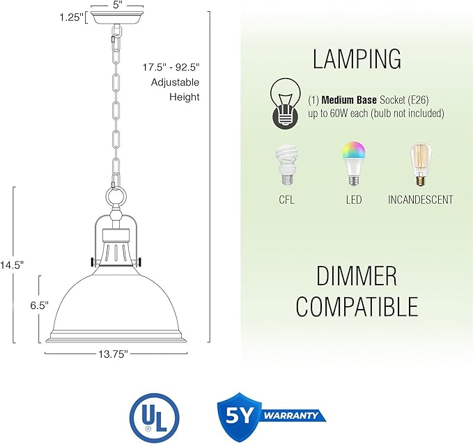 Kira Home Belle 14" Modern Industrial Pendant Light for Kitchen Island | Classic Dome Metal Shade, Retro Mid-century Profile Design, Premium Brushed Nickel Finish Ceiling Hanging Fixture