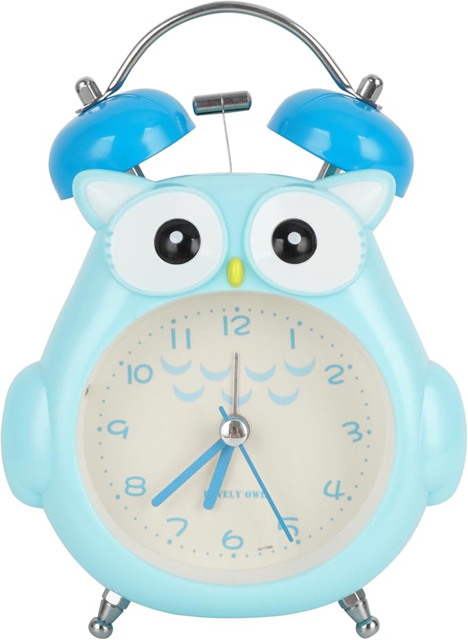 Aisi Kids Alarm Clock Cute Cartoon Owl Loud Bell Alarm Clock Non-Ticking Desk Clock with Night Light, Blue, nz-06336-04S