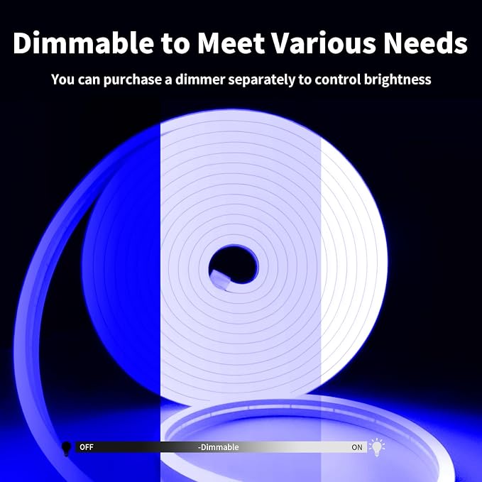 iNextStation 16.4FT 12V LED Strip Light Blue Neon LED Rope Lights (No Plug) | IP65 Waterproof Flexible Silicone Neon LED Lights Strip, 0.98Inch Cuttable LED Strips for DIY, Bedroom, Gaming Room TV Decor