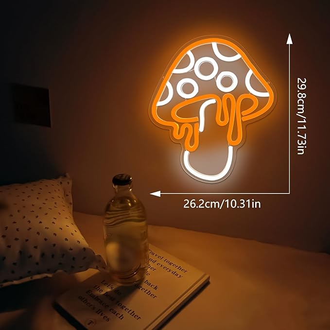 Mushroom Neon Sign Dimmable Led Cute Night Light 3d Wall Art Mushroom Neon Signs For Game Room Bedroom Decor Holiday Gift For Children Kids Girl