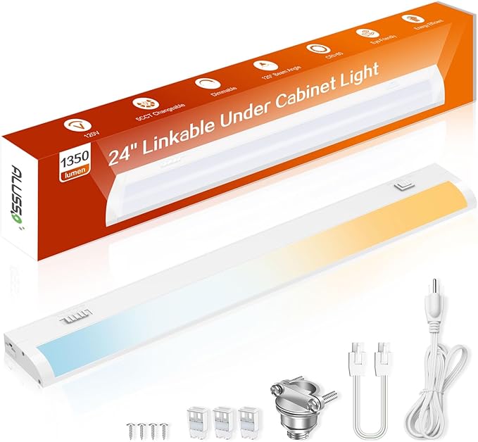 Under Cabinet LED Lights 24 Inch 15W 1350LM, 5 Color Temperature 2700K/3000K/3500K/4000K/5000K Dimmable Under Counter Lights for Kitchen, Under Cabinet Light Fixture Interconnection up to 20 Lights