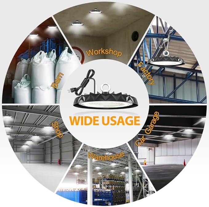 LED High Bay Light,Industrial,150W 19500LM,6000K Daylight,AC100-277V,Energy Efficient Warehouse Shop Lighting Fixture with Geometric Design,UFO Light 1pack