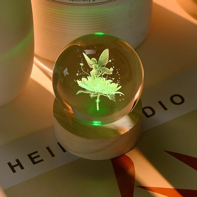Fairy Gifts for Women 3D Fairy Crystal Ball Decor Ball Gift for Girls with LED Light Base