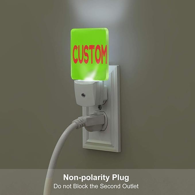 Personalized LED Plug-in Night Light 2-Pack with Pictures Text Logo, Custom Photo Auto Sensor Nightlights Set of 2 for Bedroom Bathroom Hallway Decor Gifts