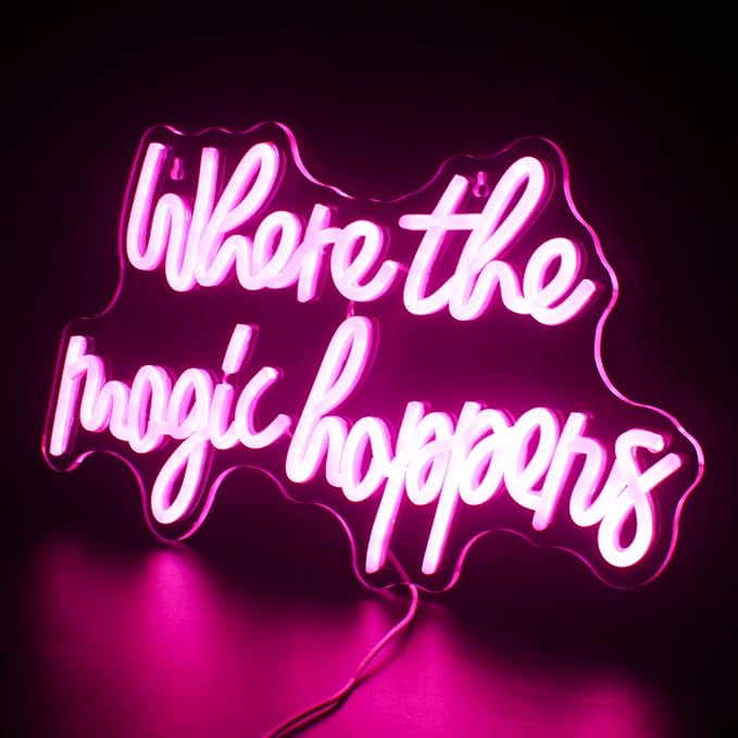 Where The Magic Happens Neon Sign Led Pink Word Light Up Signs for Wall Decor Usb Powered Letter Neon Light Signs Indoor Light for Bedroom Salon Decor Wedding Birthday Party Bar Man Cave