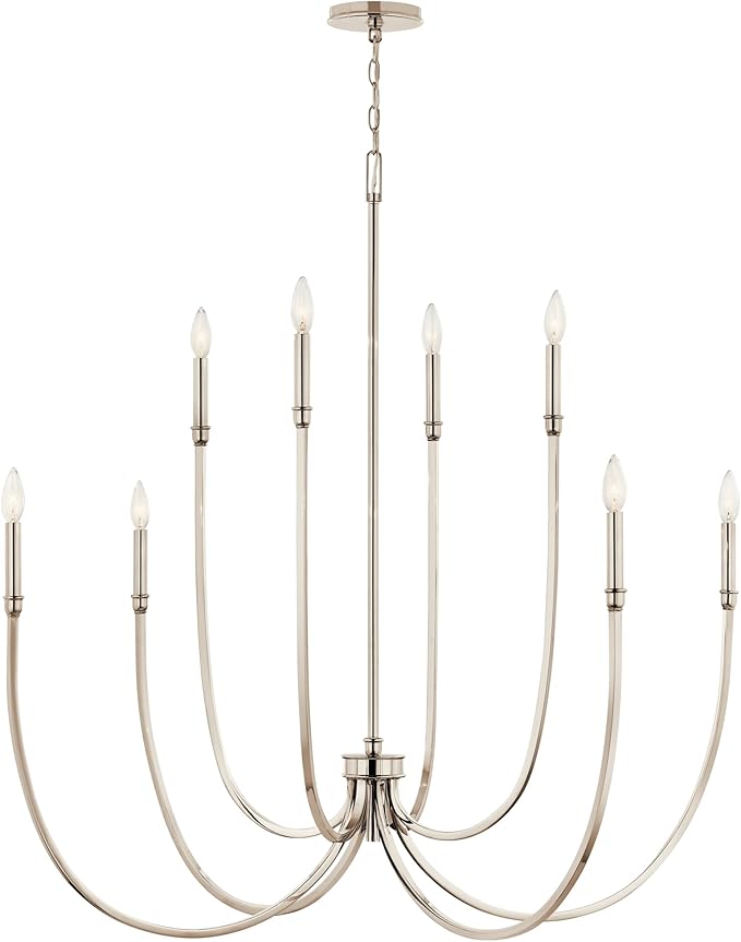 Kichler Malene 8-Light Foyer Chandelier, Updated Traditional Light in Polished Nickel, Sloped Ceiling Compatible, for Foyer, Dining Room or Living Room (43.5" x 42.25"), 52699PN