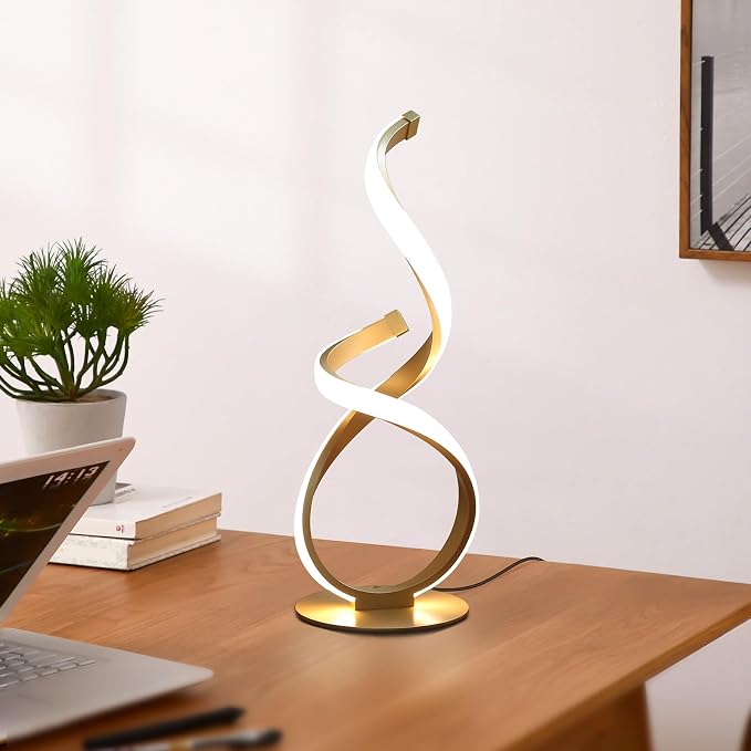 2 Pack Bedside Table Lamp, LED Spiral Desk Light, Touch Dimmable | 3 Color Temperature, Modern Nightstand Light for Night Stands, Unique Side Light for Bedroom, Living Room, Gold