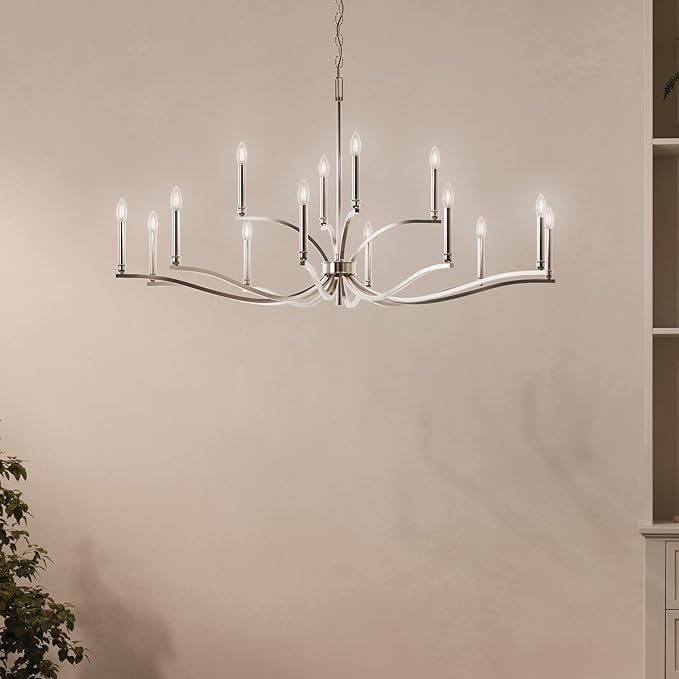 Kichler Malene 14-Light 2-Tier Chandelier, Updated Traditional Light in Polished Nickel, Sloped Ceiling Compatible, for Foyer, Dining Room or Living Room (27.25" x 52.75"), 52698PN