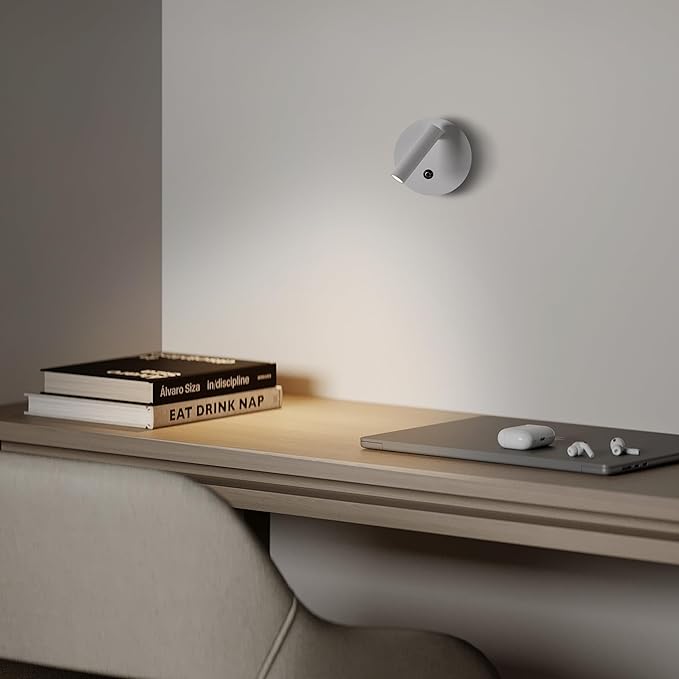 Aisilan 2-Pack Modern Wall Sconce with Touch Switch, Dimmable 6W Adjustable Wall Lamp, Dual-Mode Hardwired Bedside Lights, White Wall Mounted Lighting for Bedroom, Living Room & Hallway