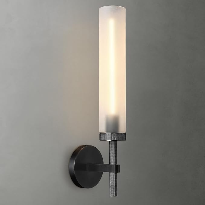 Bblack Knurled Wall Sconce 20", Bathroom Wall Sconce,Glass Tube Brass Sconces Wall Lighting,Bathroom Sconces Side of Mirror,Vanity Sconce Lights for Bath