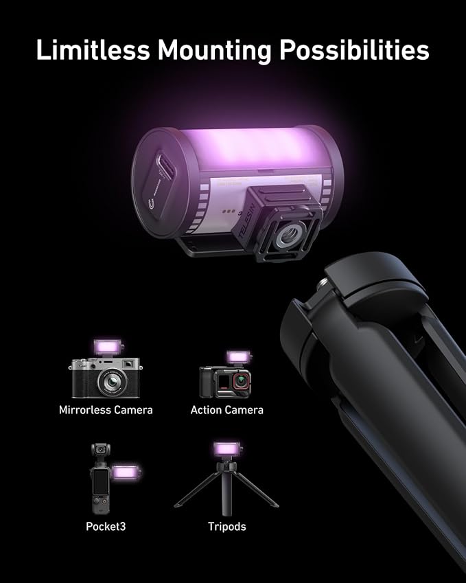 TELESIN 2PCS Magnetic RGB Video Lights | Cold Shoe Mount for DSLR Camera Photography Attachment | CRI 95+ & 2700-7500K | Portable RGB LED Camera Light with Diffuser | Streaming, Content Creator