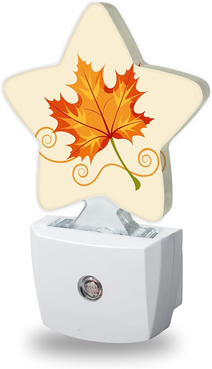 Energy Efficient Nightlights Plug in Wall, Fall Leaf Night Light for Kids Bedroom Decorative, Orange Maple Leaf Dusk-to-Dawn Sensor Sleep Friendly Lamp for Nursery Bathroom Basement