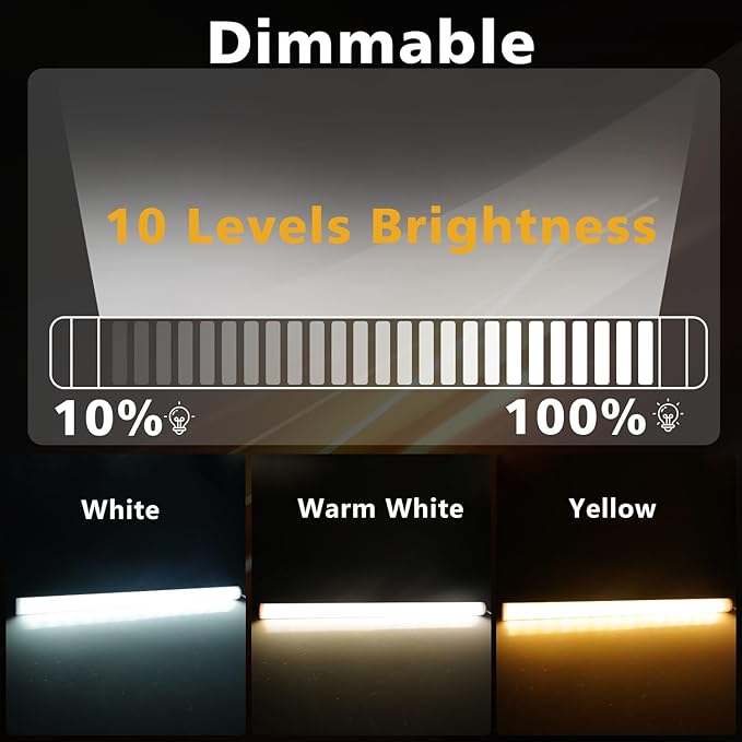 12 Inch LED Light Bar USB Powered 3 Colors, Dimmable Magnetic Frosted Cover | White, Warm White, Yellow, with Switch for Under Monitor, Under Desk, Cabinet, 3D Printer, Over Sink