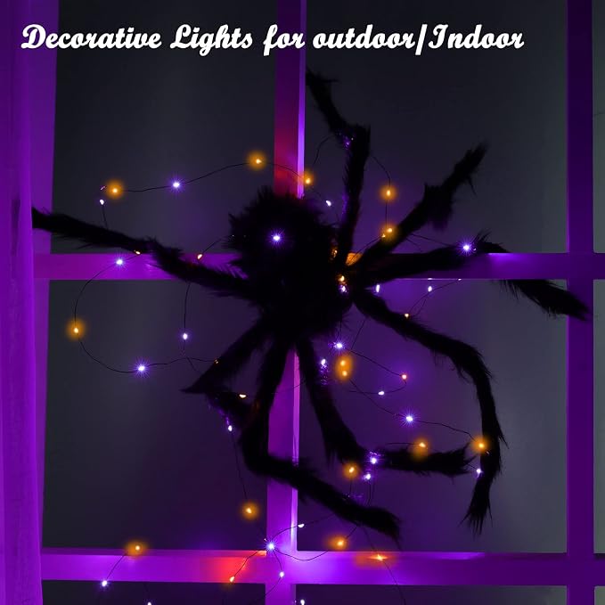 Lomotech Orange Purple Halloween Solar Lights, 2 Pack Total 66ft 200 LED | Solar Fairy Lights, Waterproof Outdoor Twinkle Lights with 8 Modes for Garden, Porch, Trees, Halloween Decor (Black Wire)