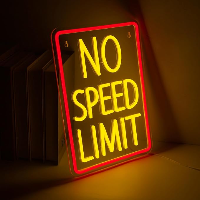No Speed Limit Neon Sign, LED No Speed Limit Sign Light for Garage Decor | Dimmable No Speed Limit Racing Neon Sign for Car Enthusiasts Garage Decor Man Cave Workshop Bar Auto Shop Gift for Car Lovers