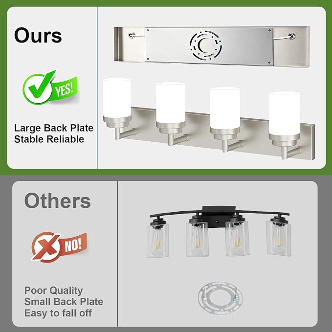 Bathroom Light Fixtures, Brushed Nickel Bathroom Lighting Fixtures Over Mirror, Modern Vanity Light with White Glass Shade, Restroom Lighting Fixtures, 4-Light 30-inch