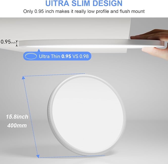 hunhun 16 Inch Dimmable LED Flush Mount Ceiling Light 4800LM Round Light Fixture 5 Color Temperature Selectable Super Slim Large Flat Ceiling Lamp for Living Dining Room White