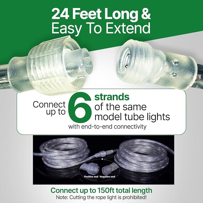 Tupkee Rope Light Warm Clear - 24 Feet (7.3 m), for Indoor and Outdoor use - 10MM Diameter - 288 Clear Incandescent Long Life Bulbs Decorative Rope Tube Lights - Pack of 2