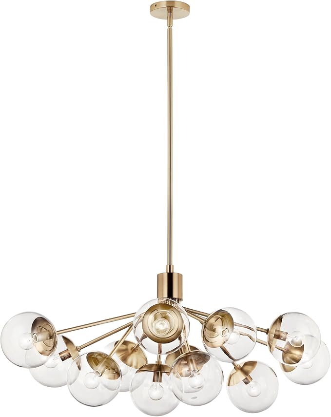 Kichler Silvarious 12-Light Linear Convertible Chandelier, Soft Modern Light with Clear Glass in Champagne Bronze, for Dining Room or Living Room (17.75" x 26.75" x 48"), 52703CPZCLR