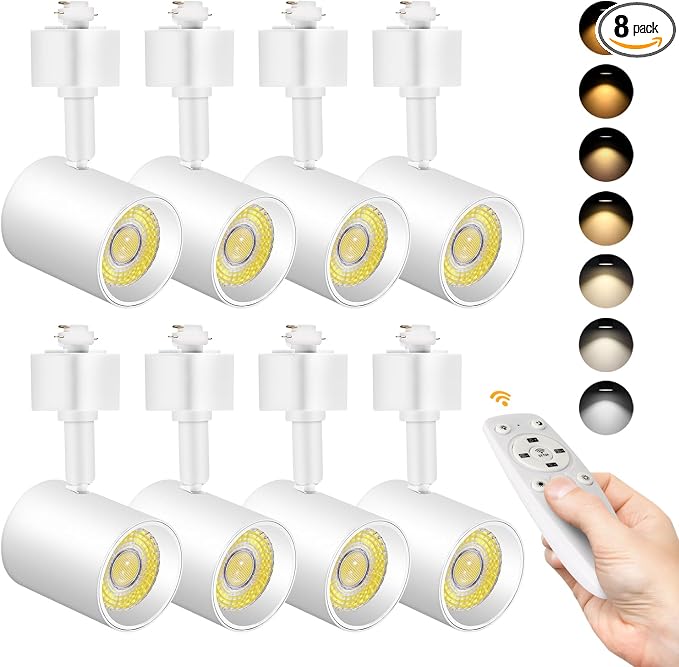 Remote Control H Type Track Lighting Heads Dimmable, White 8 Pack | LED Track Light Heads, 2000K to 6000K Adjustable Ceiling Spotlight for H Track Lighting Rails, CRI90+ 24° 10W 800lm