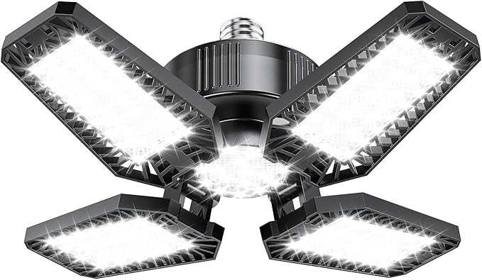 Garage Light 1 Pack 120W, 12000LM LED Lights for Garage with 4+1 Deformable Panels 6500K Screw in LED Shop Lighting for Workshop, Basement Support E26/E27