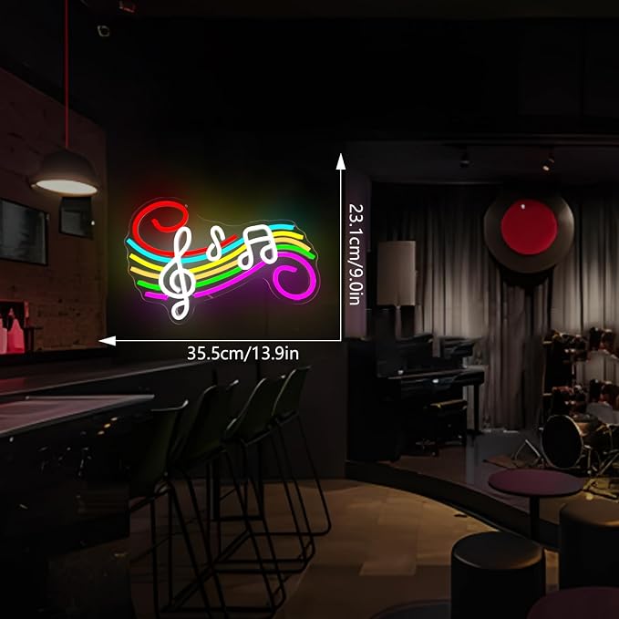 Music Neon Sign Musical Staff Note Led Wall Decor Dimmable Music Studio Decor neon light sign for Classroom Bedroom Gifts for Teacher Students Kids