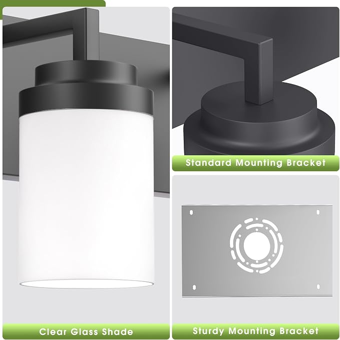 Bathroom Vanity Light, 3 Light Matte Black Vanity Light with White Matte Glass Shade, 22in Farmhouse Wall Light, Lighting Fixtures Over Mirror for Bathroom/Living Room