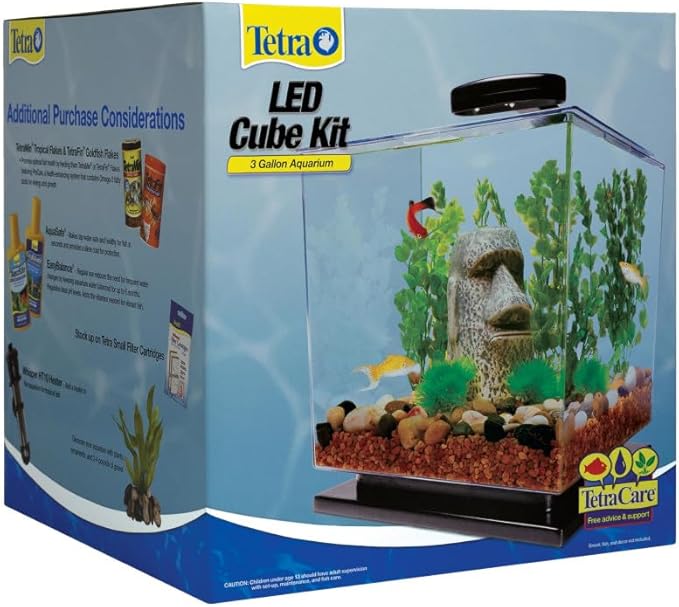Tetra Cube 3 Gallon Starter Fish Tank Kit | Aquarium Kit Includes LEDs, 3 Gallon Acrylic Tank, Filter & Cartridge, For Small Tropical Fish, Guppies, Goldfish, or Betta