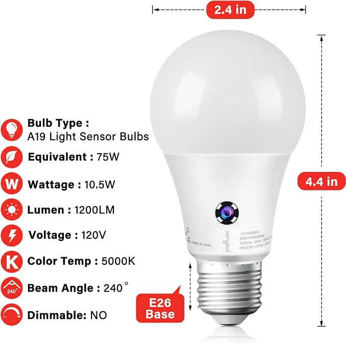 Sengled Dusk to Dawn LED Outdoor Light Bulb, 75 Watt Equivalent, 1200 Lumens, 5000K Daylight LED Light Bulb, Automatic On/Off Sensor Light Bulb for Porch Garage Lighting, 3 Pack