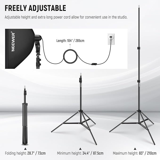 NEEWER 2Pcs 24"x24" 900W Equivalent Softbox Lighting Kit with Tripod Stands, 45W Bi Color 2.4G LED Bulbs, Remote, 10 Channels 2900K-7000K 1400lx/m CRI95, Photography Continuous Lighting Kit, NK103
