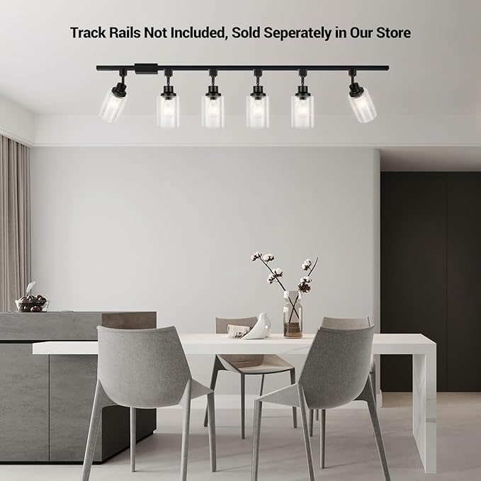 VANoopee H Type Track Lighting Heads E26 Track Light Ceiling Modern for Kitchen, Compatible with H Track Lighting Rail System, Black Track Lighting Fixtures with Glass Lamp Shade, 1 Pack, No Bulbs