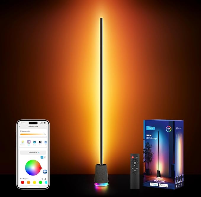 NEEWER NF06 RGB IC CW Smart Floor Lamp, 1500lm LED Standing Corner Light, APP/AI Design/Music Sync, 16 Million Color Ambient Lighting Compatible with Google and Alexa, Living Room Bedroom Home Decor