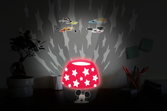 Disney Mickey Mouse Kids Lamp & Nightlight – Scene Projector with Soft Glow – Fun Bedroom Décor for Toddlers & Children – Battery Operated