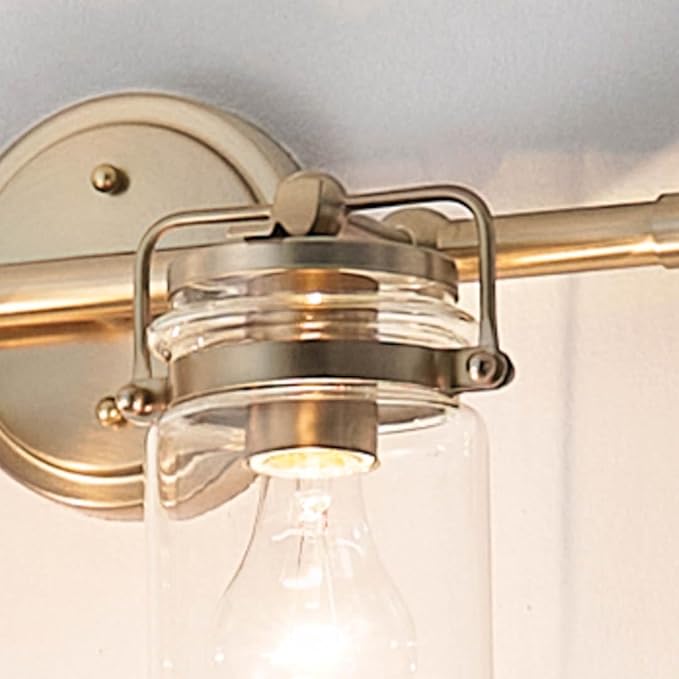 Kichler Brinley 15.75" 2 Light Vanity Light in Champagne Bronze with Clear Glass for Bathroom and Powder Room, (15.75" W x 10.25" H),45688CPZ