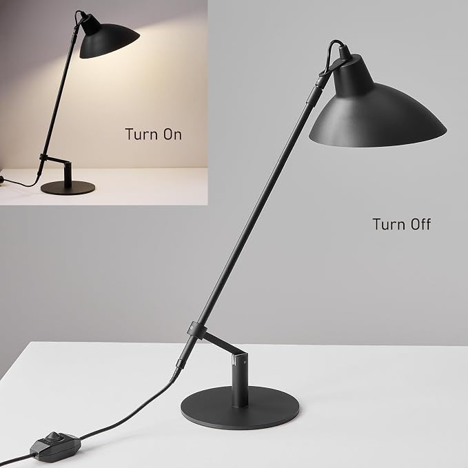 Desk Lamp Modern Industrial 100% Metal Adjustable Table Lamp 24", Natural Light (4000K) with Dimmer, Ideal for Office Bedroom Study Room Living Room Nightstand Bedside Lamps Sand Black