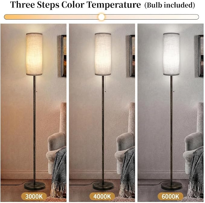 Ldeco Floor Lamp for Living Room Modern Standing Lamps with Lampshade Minimalist Tall Lamp with Switch Ajustable Color for Bedroom Reading LED Bulb Included Gold Black Brushed Body+Beige Shade