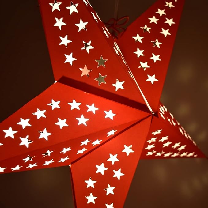 Solid Red Paper Star Lantern with 12 Foot Power Cord Included