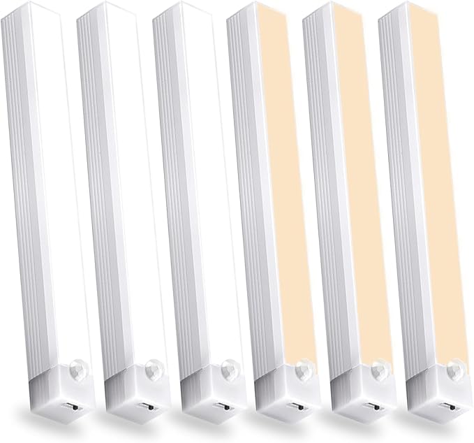 6 Pack Motion Sensor Under Cabinet Light 8 Inch Magnetic LED Closet Lights | Rechargeable Under Counter Light for Stair Bedroom Cupboard