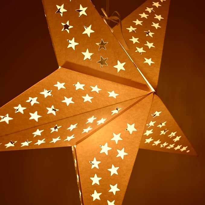 Solid Yellow Paper Star Lantern with 12 Foot Power Cord Included